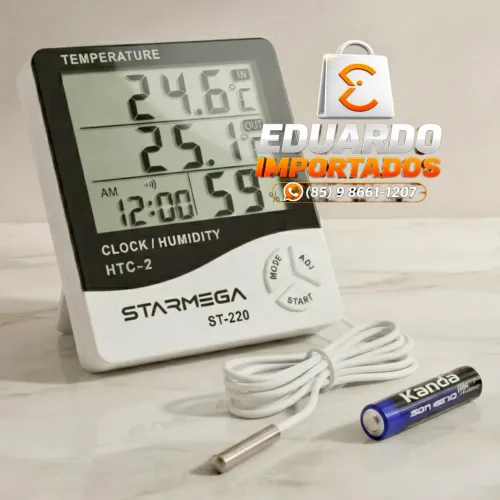 Termo Higrômetro Digital (Medidor de Temperatura Umidade com Sensor Externo)