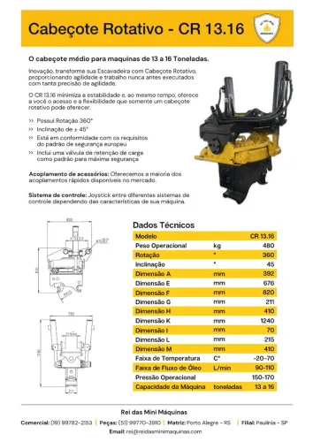 Cabeçote Rotativo CR13.16 Escavadeira Hidráulica 13 a 16 Toneladas