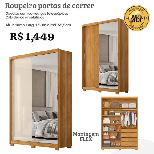 Guarda Roupa MDF com espelho - Promoção