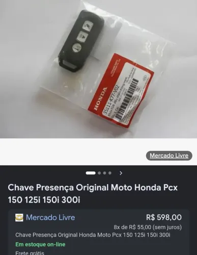Chave codificada pcx 125 150 e 300 original honda