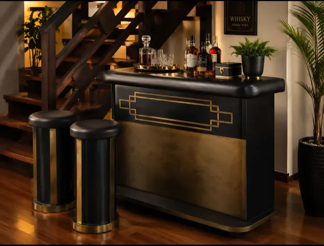 Bar Art Déco completo com 3 Banquetas