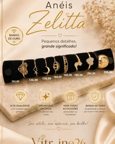 Anéis Semijoias Dourados - ZELITTA