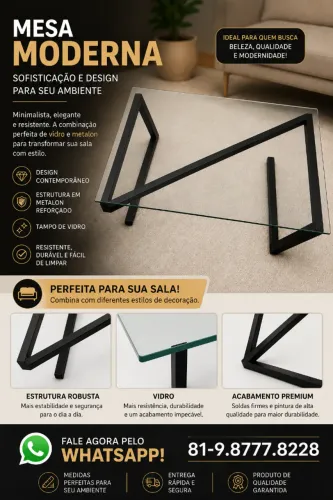 Mesa em metalon e vidro