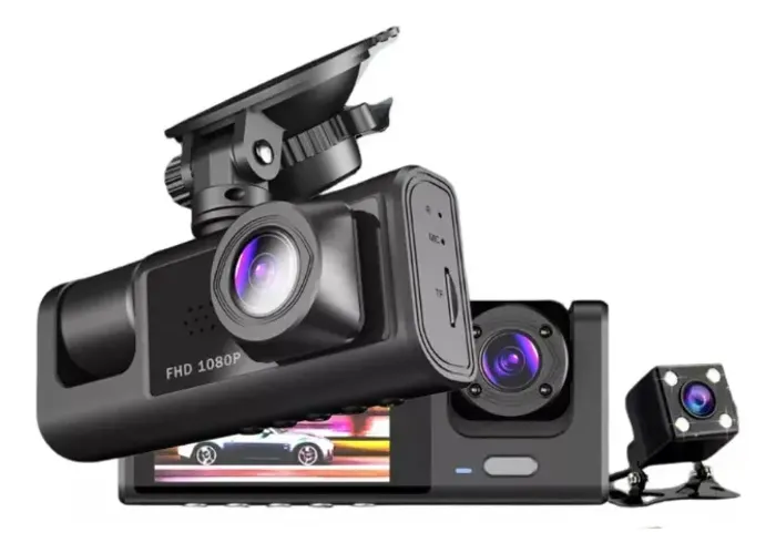 Câmera de Monitoramento Veicular Universal 12v HD 1080p 3 Lentes Visão Noturna