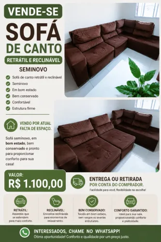 SOFÁ DE CANTO RETRÁTIL E RECLINÁVEL 05 LUGARES
