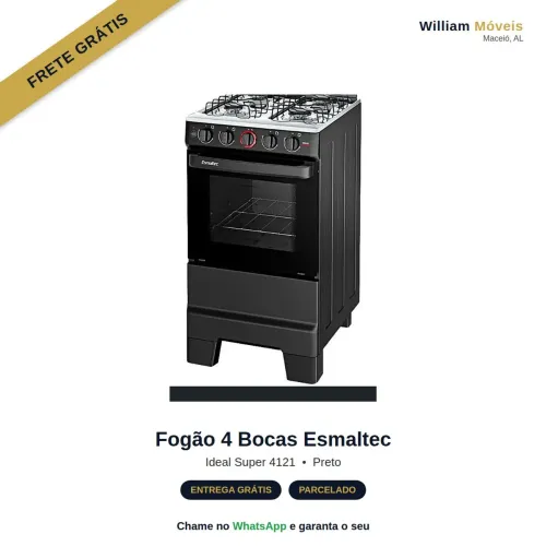 Fogão 4 Bocas Automático Preto Novo na Caixa | Frete Grátis Maceió e Região<br>