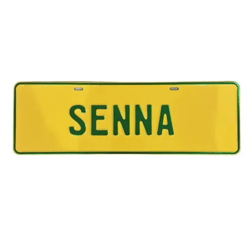 Placa SENNA em Alumínio Alto Relevo - Amarela e Verde