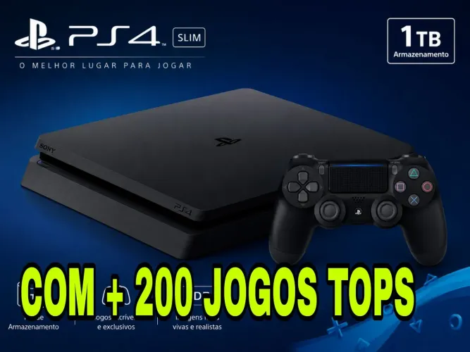 PS4 slim 1 TB + 200 jogos tops