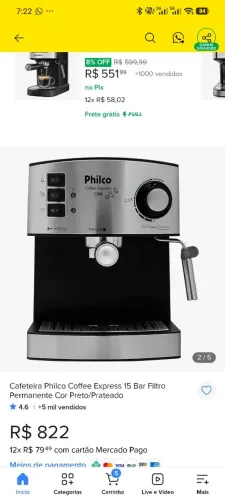Cafeteira Philco Coffee Express 15 Bar Filtro Permanente Cor Preto/Prateado