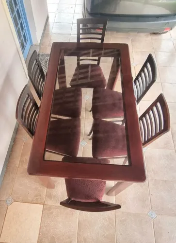 Mesa Jantar 6 cadeiras - Madeira Pura de Mogno