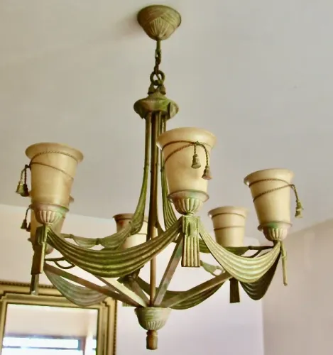 lustre 6 lampadas alabastro e ferro fundido