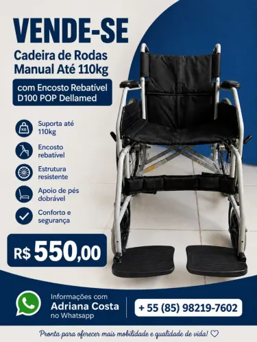 Vende-se Cadeira de Rodas D-100 Premium Dellamed Semi Nova com 10 meses de uso ( em.casa)