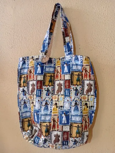 Bolsa de sarja tecido dos Orixás feita  à mão .