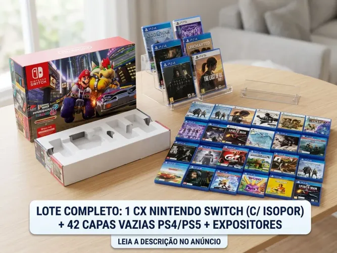Caixa Nintendo Switch Vazia (c/ Isopor) + 42 Capas PS4/PS5 + Expositores