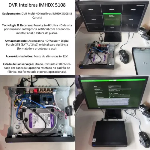 DVR Intelbras iMHDX 5108 (8 Canais 4K + IA) + HD WD Purple 2TB - Revisado