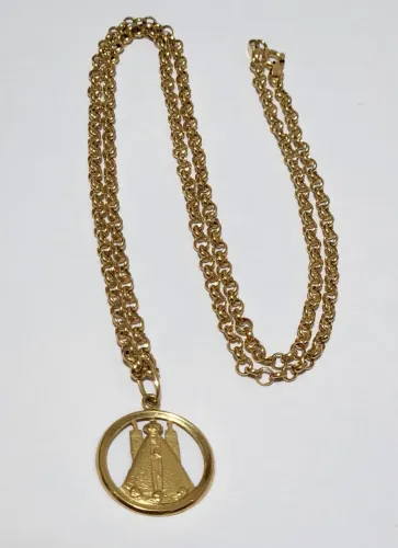 Colar elo português com nossa senhora ouro 18k 