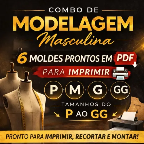 Combo de Moldes Masculinos em PDF | Impressão A4 - P ao GG/ por Apenas 97,00.