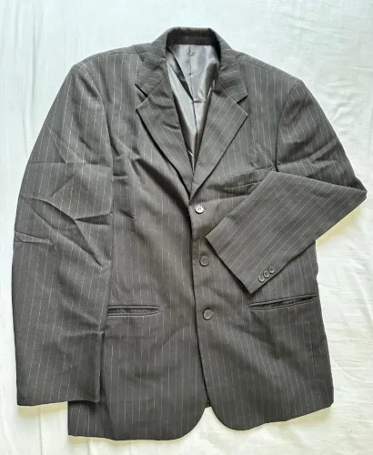 TERNO COMPLETO (BLAZER + CALÇA) - CIA DO TERNO PREMIUM - PRETO/LISTRADO - TAM 52