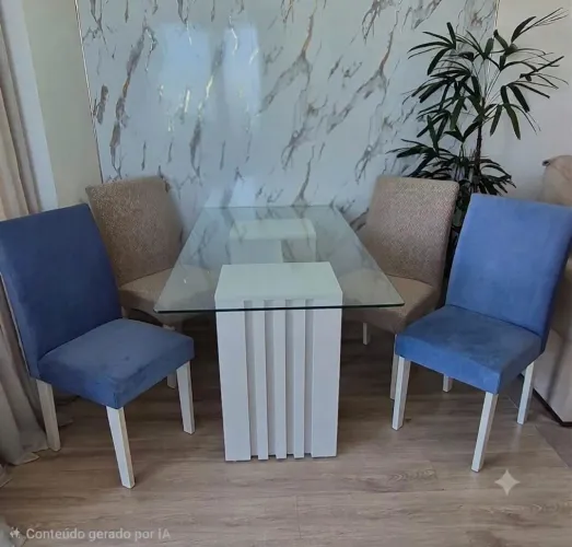 Mesa vidro + 4 cadeiras + 4 capas