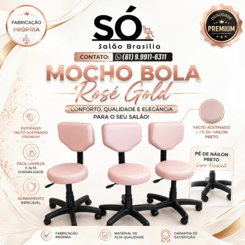 Mocho Bola Rosé Gold Premium para Salão - Elegância, Conforto e Qualidade Profissional!