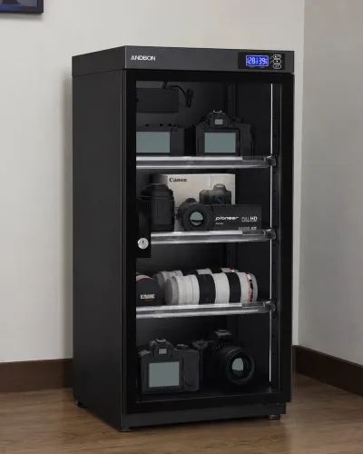 Gabinete Dry Box Desumidificador ANDBON 80L Vertical para Equipamentos Fotográficos