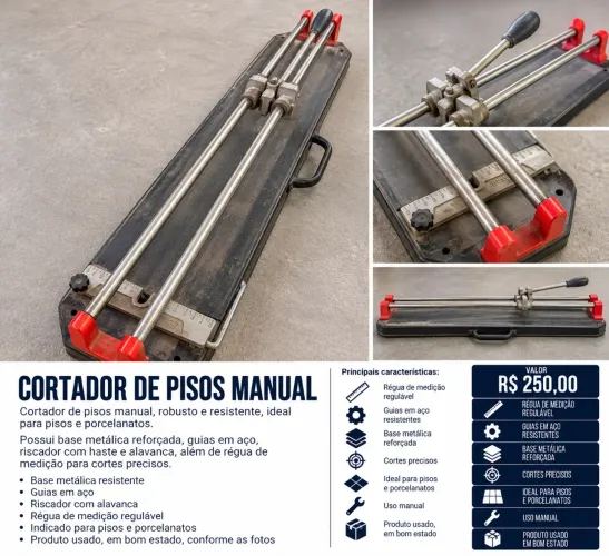 Cortador de Piso Manual Profissional com Régua de Medição