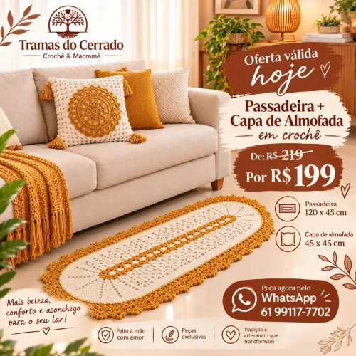Passadeira + capa de almofada em Crochê