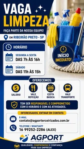 Auxiliar de limpeza com experiência