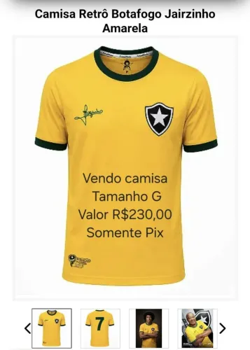 Camisa Botafogo Retrô do Jairzinho Amarelo tamanho G