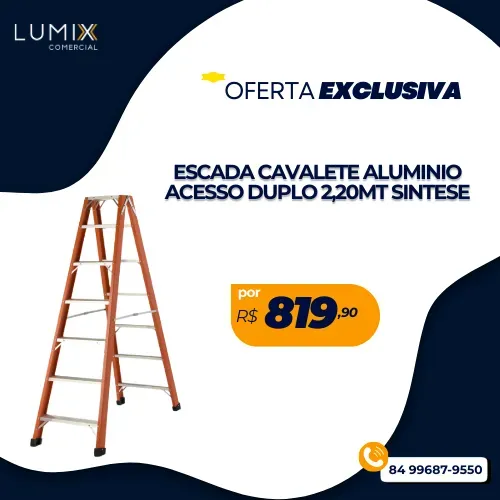 ESCADA CAVALETE ALUMINIO ACESSO DUPLO 2,20MT SINTESE