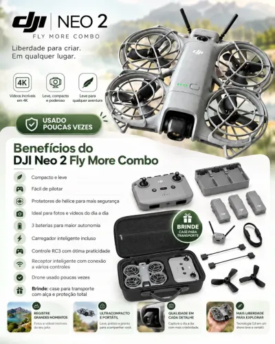 ? DJI Neo 2 Fly More Combo completo | 3 baterias + RC3 + Case | Pouquíssimo uso