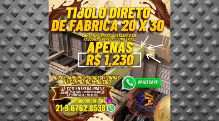 promoção tijolo 10 furos 20x30 direto da fábrica 