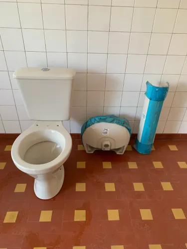 Pia de banheiro com coluna + Privada com bacia acoplada na cor areia