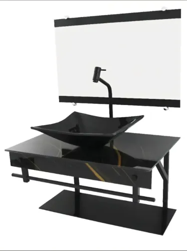 Balcão em vidro preto completo + espelho 