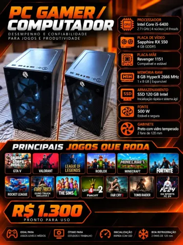 PC Gamer i5 + RX 550 4GB + 8GB RAM