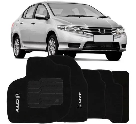 Jogo De Tapete Carpete Honda City 2015 à 2020 - 5 ou 3 Pçs Preto