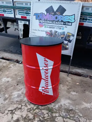 Tambores Personalizados - Mesa de Bar em Tambor  com tampa de madeira 