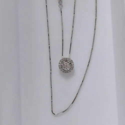Colar ouro branco modelo gagantilha com pizza brilhantes 