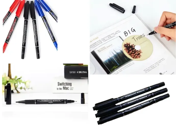 KIT 3 Caneta Permanente Marca CD, Ponta Dupla, Tinta a Prova D'água, Bico Fino 0.5mm-1mm C