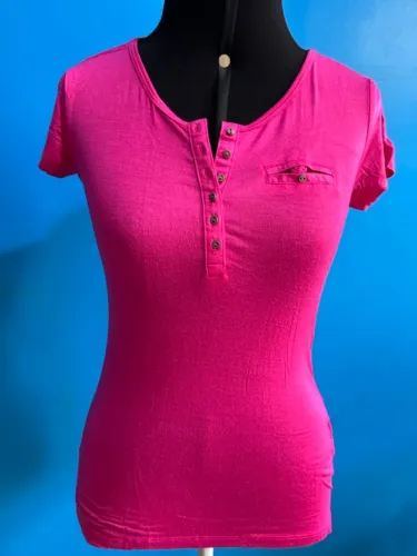 Blusa Básica Botões Tamanho PP Decote V Cor Rosa Viscose Lisa Feminina Renner