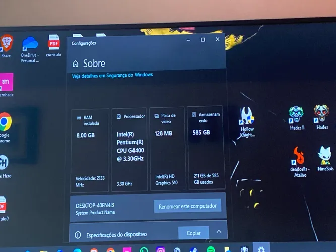 Pc + Intel Pentium CPU G4400 3.30GHz 4 de ram