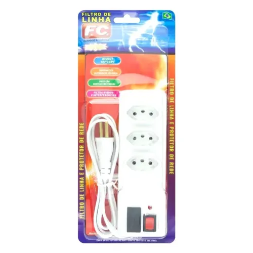 Extensão filtro de elétrica com 4 tomada com fusível