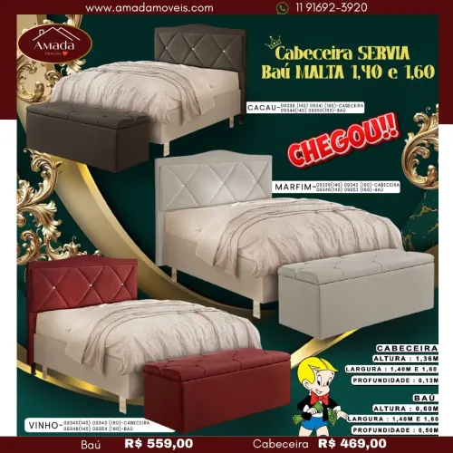 Cabeceira e Baú Malta Servia 1,40 e 1,60 - entrega em 3 Dias 