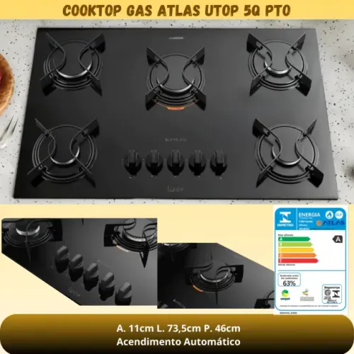 Fogão Cooktop Atlas 5 Bocas Ultra - 12 Meses de Garantia
