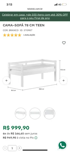 CAMA-SOFÁ 78 CM TEEN TOK STOK