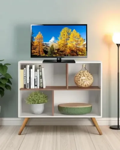 novo rack com espaço para eletrônicos e suporta TVs de até 42