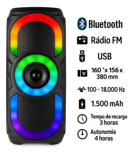 Caixa De Som Bluetooth Portátil Potente Tws 50w Rgb