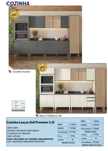 Cozinha Kali completa com cristaleira reflecta