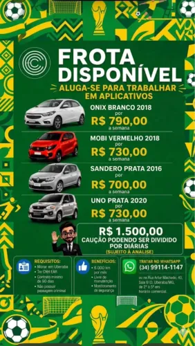 Alugue carros o/ trabalhar com aplicativos