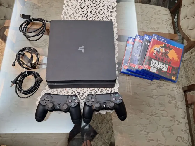 Console Playstation 4 Slim (ps4) 1Tb + 2 controles+ 4 jogos